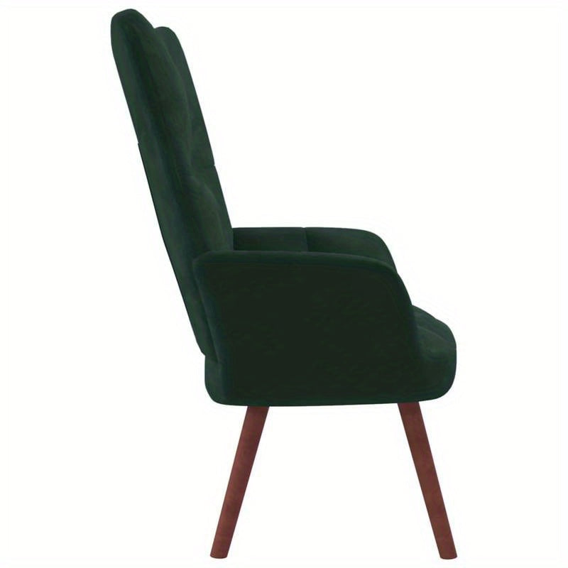Fauteuil – Lounge Fauteuil – Relaxfauteuil – Leunstoel – Draaifauteuil – Donkergroene Fluwelen Bekleding – Plush Zitting Met Massief Houten & Metalen Frame