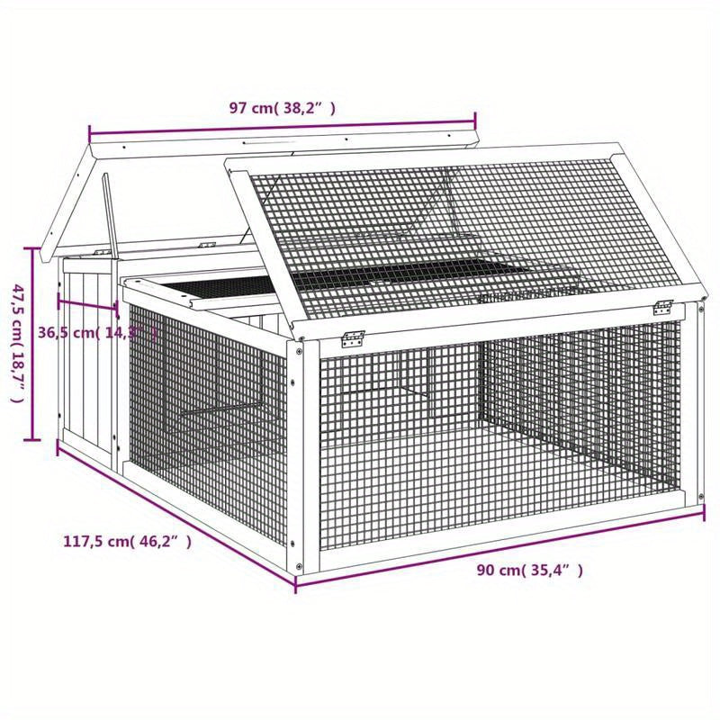 Konijnenhok – Konijnenkooi – Knaagdierverblijf – Buitenhok – Binnenhok – Grijs – Massief Grenenhout – Ruim 117,5x97x47,5 cm – Weerbestendig & Makkelijk Schoon Te Maken