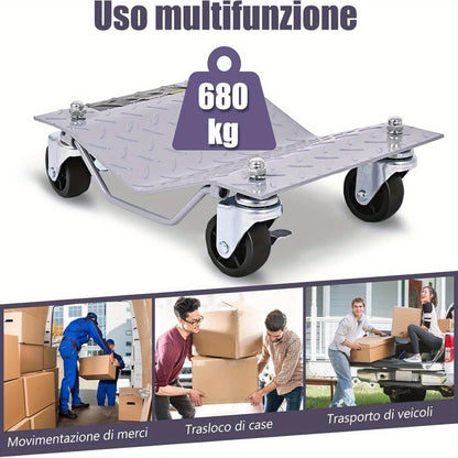 Rollendekens – Autoplatforms – Wielplaten – Rolplaten – Verplaatsingshulpmiddel – Stalen Constructie – 680 kg Draagvermogen – Vergrendelbare Wielen