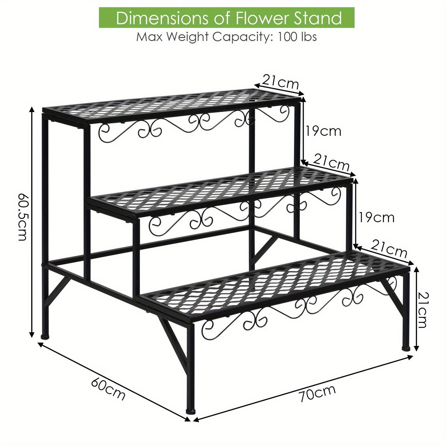 Plantenrek – Plantenstandaard – Plantentafel – Bloemenrek – Plantentrap – Metaal – 3 Niveaus – Weerbestendig & Stevig