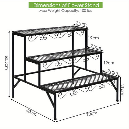 Plantenrek – Plantenstandaard – Plantentafel – Bloemenrek – Plantentrap – Metaal – 3 Niveaus – Weerbestendig & Stevig