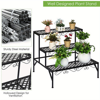 Plantenrek – Plantenstandaard – Plantentafel – Bloemenrek – Plantentrap – Metaal – 3 Niveaus – Weerbestendig & Stevig