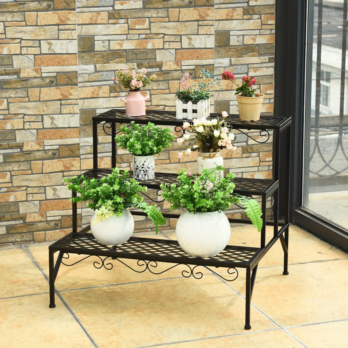 Plantenrek – Plantenstandaard – Plantentafel – Bloemenrek – Plantentrap – Metaal – 3 Niveaus – Weerbestendig & Stevig