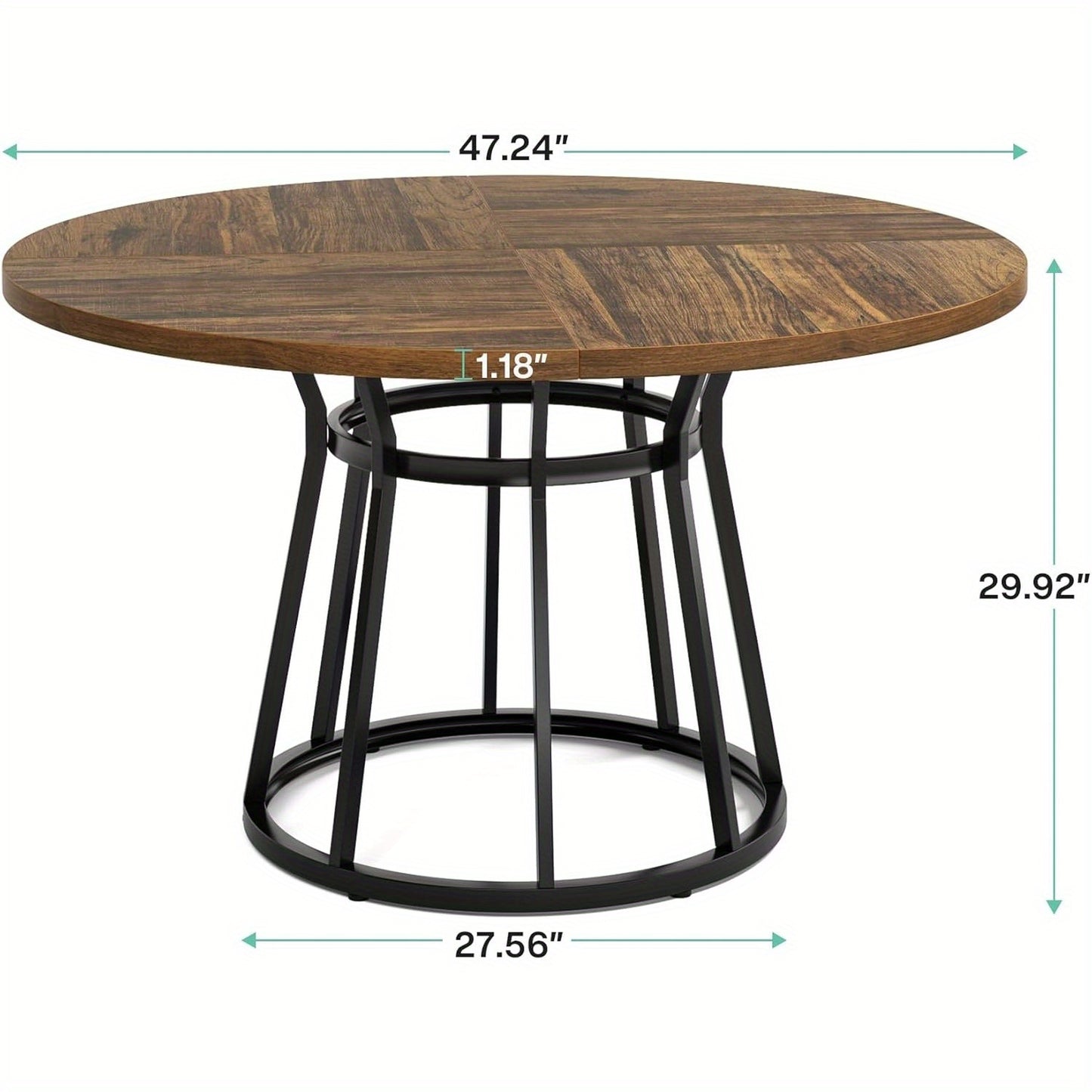 Ronde Eettafel – Eettafel Rond – Ronde Tafel – Eetkamertafel – Keukentafel – Modern Design – 119,89 cm Diameter – Donker Houten Blad – Zwart Metalen Onderstel