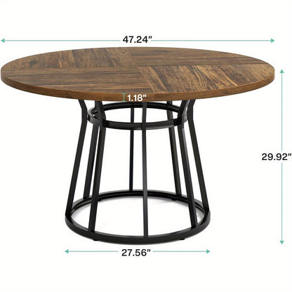 Ronde Eettafel – Eettafel Rond – Ronde Tafel – Eetkamertafel – Keukentafel – Modern Design – 119,89 cm Diameter – Donker Houten Blad – Zwart Metalen Onderstel