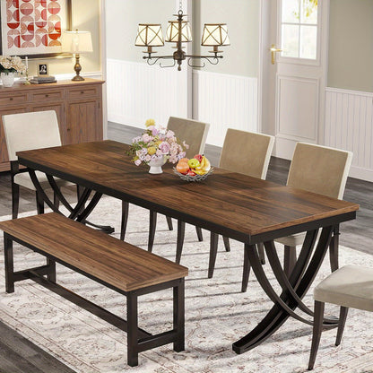 Eettafel – Tafel – Keukentafel – Dinertafel – Werktafel – 198 cm Lang – Krasbestendig Massief Houten Blad – Stevige Metalen Poten