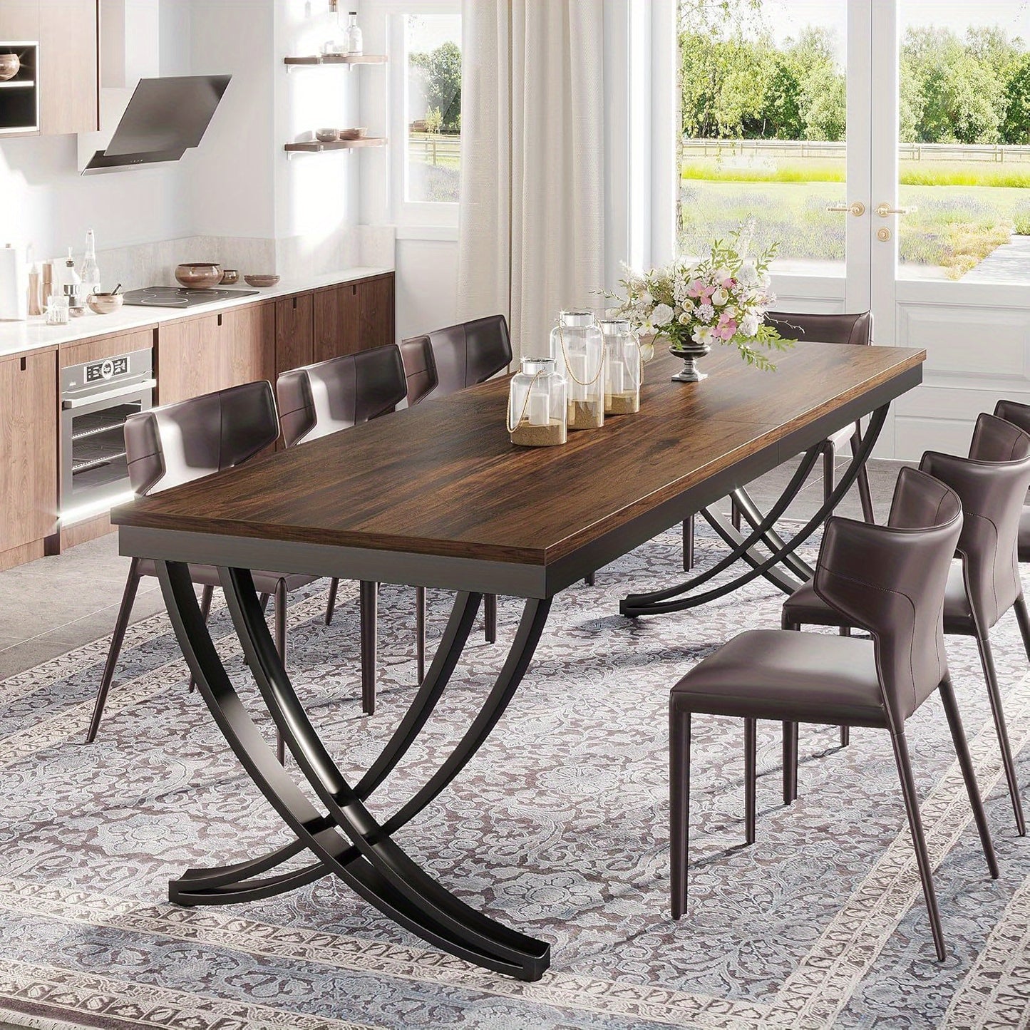 Eettafel – Tafel – Keukentafel – Dinertafel – Werktafel – 198 cm Lang – Krasbestendig Massief Houten Blad – Stevige Metalen Poten