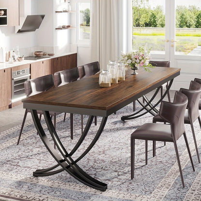 Eettafel – Tafel – Keukentafel – Dinertafel – Werktafel – 198 cm Lang – Krasbestendig Massief Houten Blad – Stevige Metalen Poten