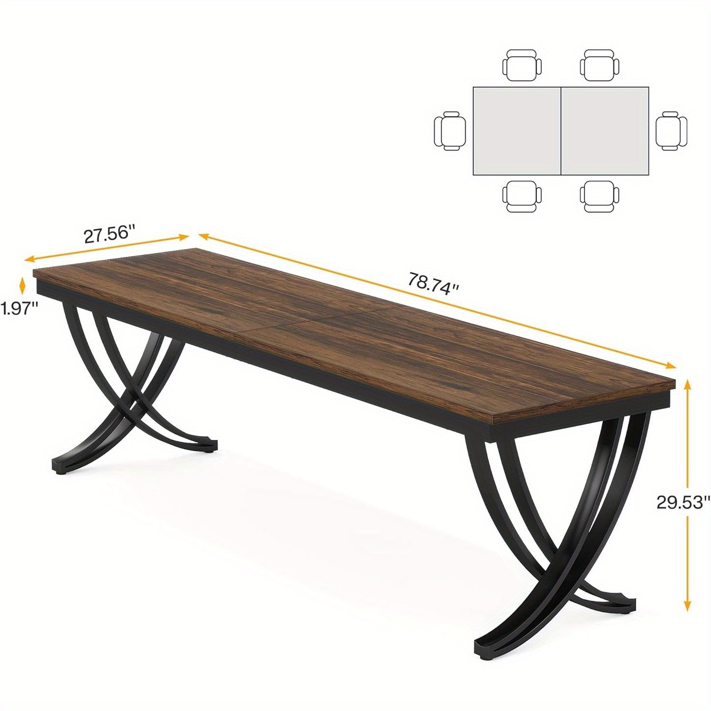 Eettafel – Tafel – Keukentafel – Dinertafel – Werktafel – 198 cm Lang – Krasbestendig Massief Houten Blad – Stevige Metalen Poten