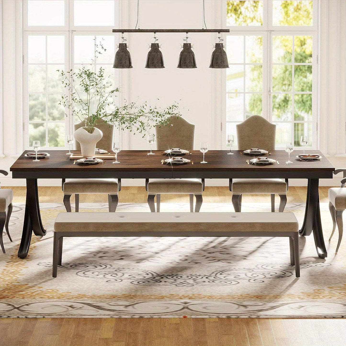 Eettafel – Tafel – Keukentafel – Dinertafel – Werktafel – 198 cm Lang – Krasbestendig Massief Houten Blad – Stevige Metalen Poten