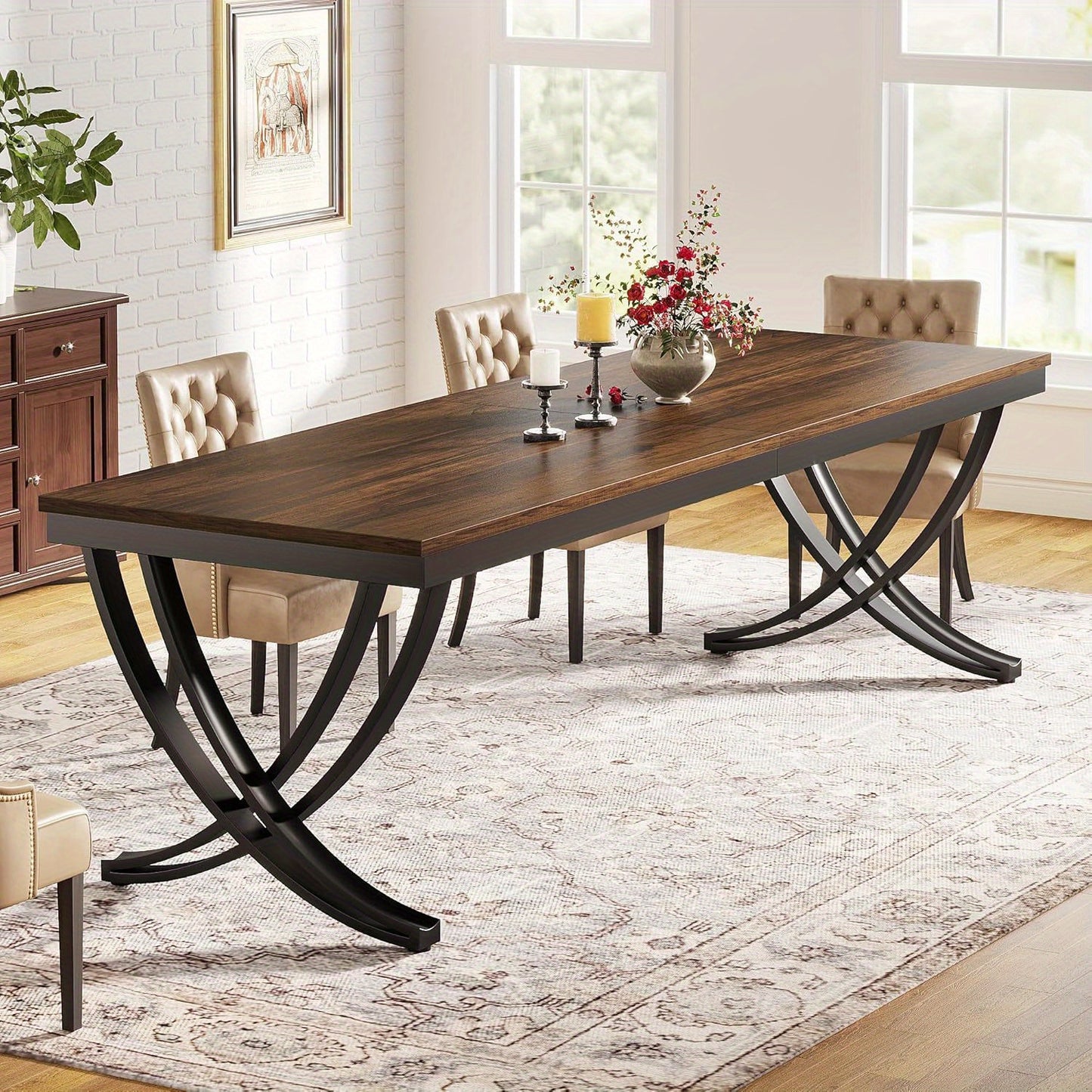 Eettafel – Tafel – Keukentafel – Dinertafel – Werktafel – 198 cm Lang – Krasbestendig Massief Houten Blad – Stevige Metalen Poten