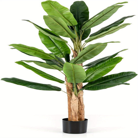 Artificial Banana Tree 195Cm in Pot, Banana Plant with 27 Leaves & Natural Trunk, Artificial Tree Artificial Plant Green