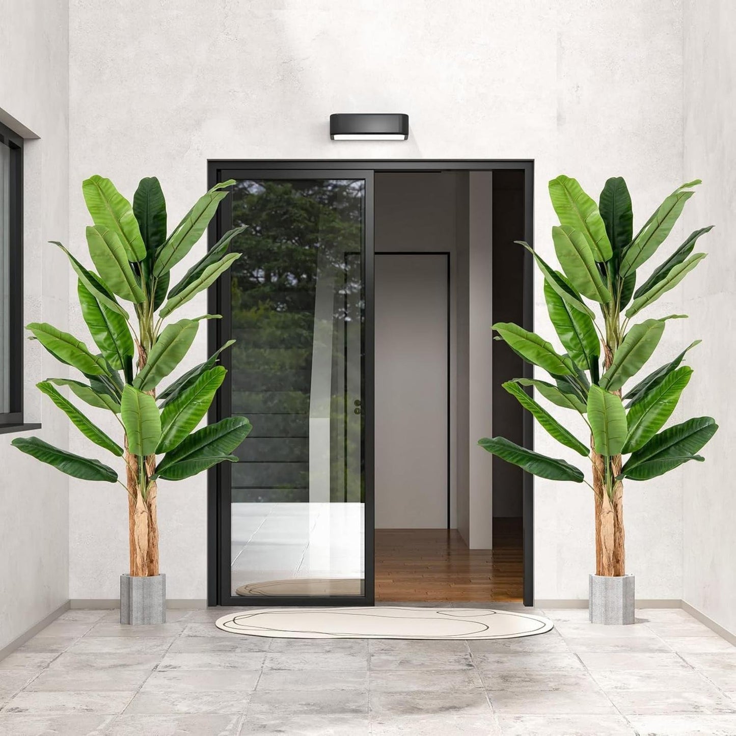 Artificial Banana Tree 195Cm in Pot, Banana Plant with 27 Leaves & Natural Trunk, Artificial Tree Artificial Plant Green