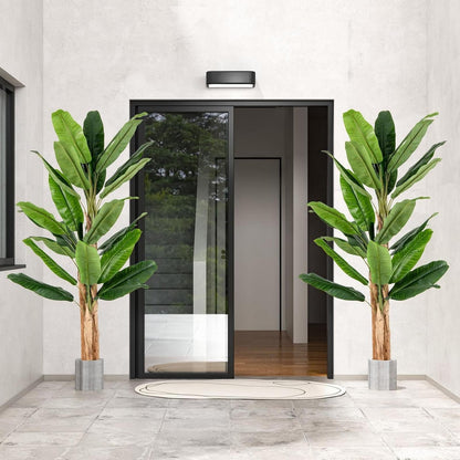 Artificial Banana Tree 195Cm in Pot, Banana Plant with 27 Leaves & Natural Trunk, Artificial Tree Artificial Plant Green