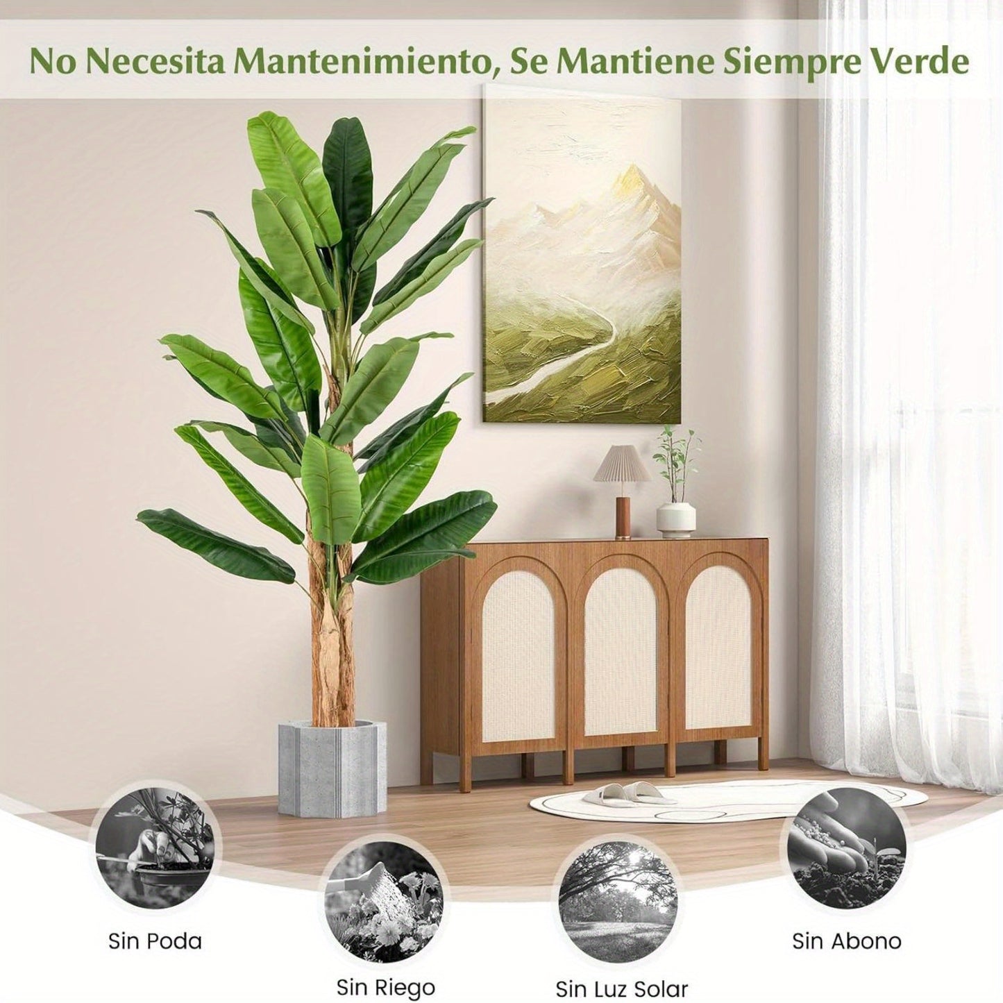 Artificial Banana Tree 195Cm in Pot, Banana Plant with 27 Leaves & Natural Trunk, Artificial Tree Artificial Plant Green