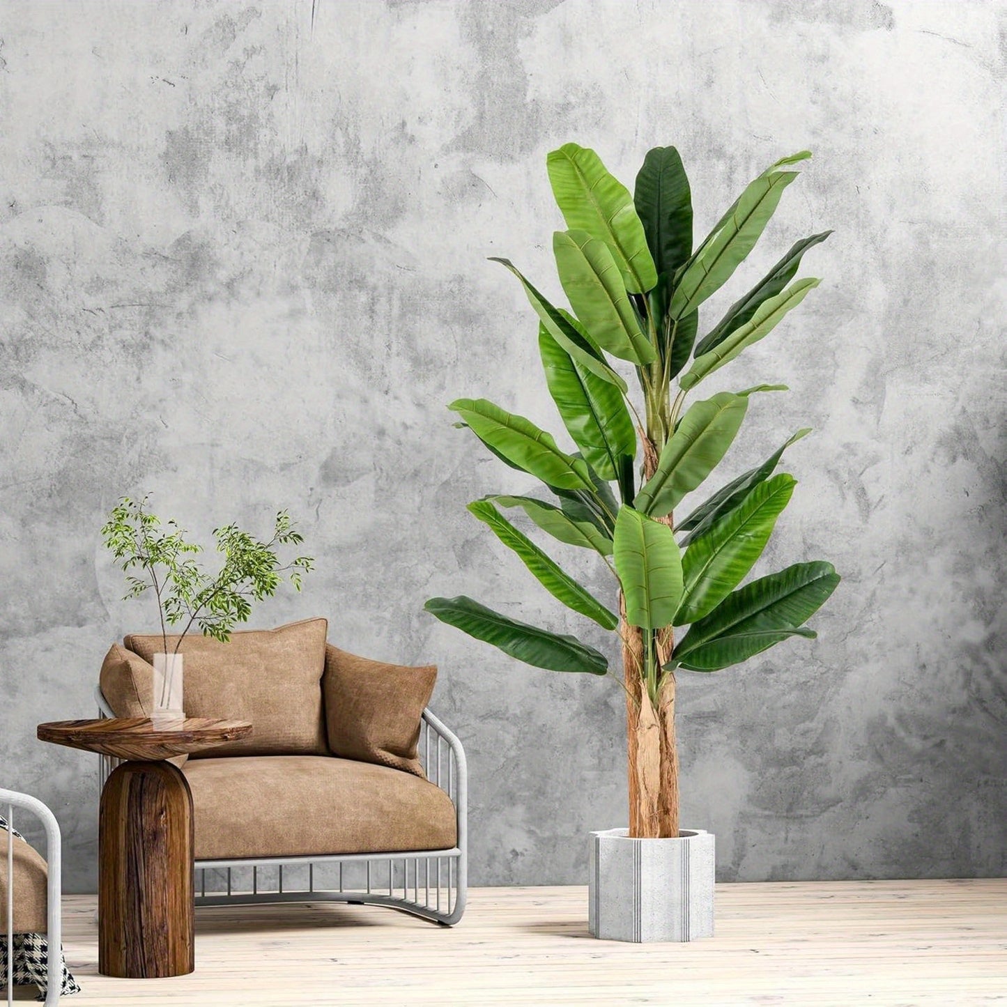Artificial Banana Tree 195Cm in Pot, Banana Plant with 27 Leaves & Natural Trunk, Artificial Tree Artificial Plant Green