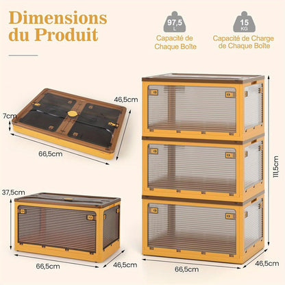 Opbergdozen – Opbergboxen – Stapelbakken – Opbergers – Opbergkisten – Met Wieltjes – 5 Toegangsdeuren – Inklapbaar – Doorzichtig – Grote Inhoud 97,5 L – Lichtgewicht kunststof