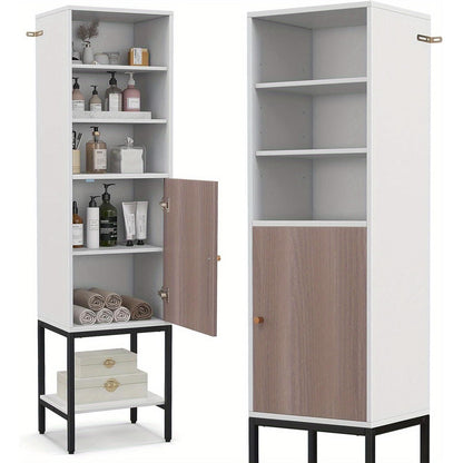145 cm high living room cabinet, free-standing tall cabinet with adjustable shelves and storage space below