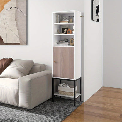 145 cm high living room cabinet, free-standing tall cabinet with adjustable shelves and storage space below