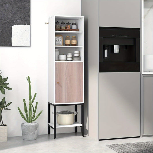 145 cm high living room cabinet, free-standing tall cabinet with adjustable shelves and storage space below