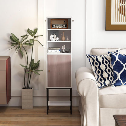 145 cm high living room cabinet, free-standing tall cabinet with adjustable shelves and storage space below