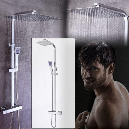 Thermostatische Douchekop – Regendouche – Doucheset – Thermostaatkraan – Handdouche – Vierkant 40x40 cm – Roestvrij Staal – Veiligheidsknop 38°C