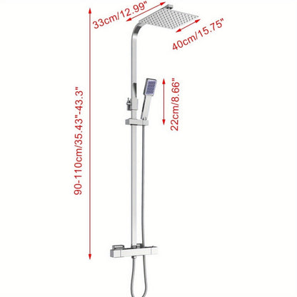 Thermostatische Douchekop – Regendouche – Doucheset – Thermostaatkraan – Handdouche – Vierkant 40x40 cm – Roestvrij Staal – Veiligheidsknop 38°C