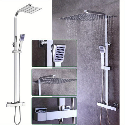 Thermostatische Douchekop – Regendouche – Doucheset – Thermostaatkraan – Handdouche – Vierkant 40x40 cm – Roestvrij Staal – Veiligheidsknop 38°C