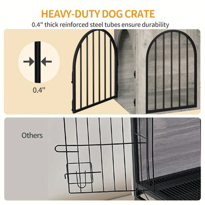 Hondenhok – Hondenkennel – Hondenbench – Hondenkooi – Huisdierenbench – Modern Arched Design – 3 Deuren – 60x100x63 cm – Voor Kleine Tot Middelgrote Honden – Gemaakt Van Stevig Metaal En Hout – Multifunctioneel Met Zijtafel – Ivoor Kleur
