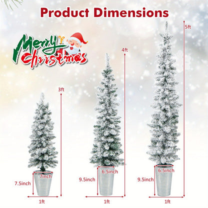 Kunstkerstbomen Set – Nepsparren – Kerstdecoratie Bomen – Winterse Kunstbomen – Sneeuwbedekte Bomen – Slim & Compact Ontwerp – 91/122/152 cm Hoog