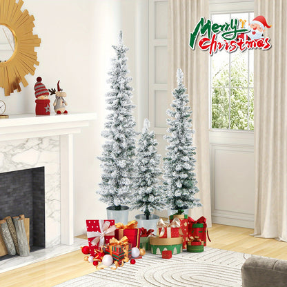 Kunstkerstbomen Set – Nepsparren – Kerstdecoratie Bomen – Winterse Kunstbomen – Sneeuwbedekte Bomen – Slim & Compact Ontwerp – 91/122/152 cm Hoog