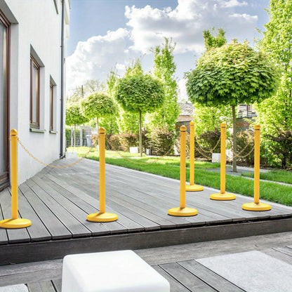 Afzetpalen – Afzethekken – Wachtrijpalen – Barrièrepalen – Queuepaal – Geel – UV-bestendig & Vulbare Krasbestendige Voet – 6 Stuks Met Kettingen