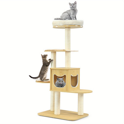 Krabpaal – Kattenboom – Kattenmeubel – Kattenhuis – Kattentoren – Modern Design – 134,6 cm Hoog – Wasbare Matjes