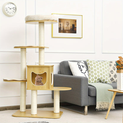 Krabpaal – Kattenboom – Kattenmeubel – Kattenhuis – Kattentoren – Modern Design – 134,6 cm Hoog – Wasbare Matjes