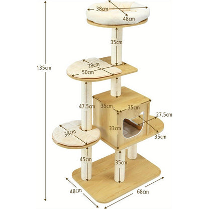 Krabpaal – Kattenboom – Kattenmeubel – Kattenhuis – Kattentoren – Modern Design – 134,6 cm Hoog – Wasbare Matjes