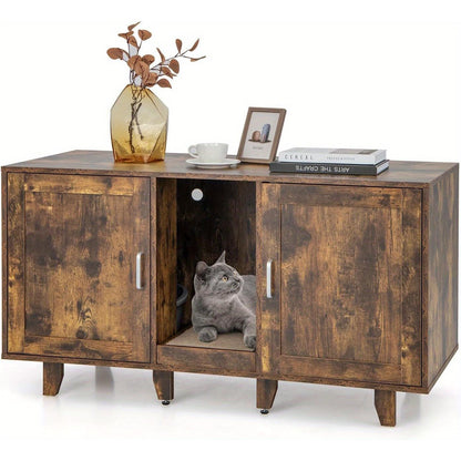 Kattenmeubel – Kattenkast – Kattenbakverstopper – Krabpaal Meubel – Kattenhuis – Bruin – Multifunctioneel Design – Ruime Verstopte Kattenbakruimte