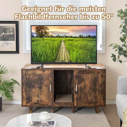 Kattenmeubel – Kattenkast – Kattenbakverstopper – Krabpaal Meubel – Kattenhuis – Bruin – Multifunctioneel Design – Ruime Verstopte Kattenbakruimte