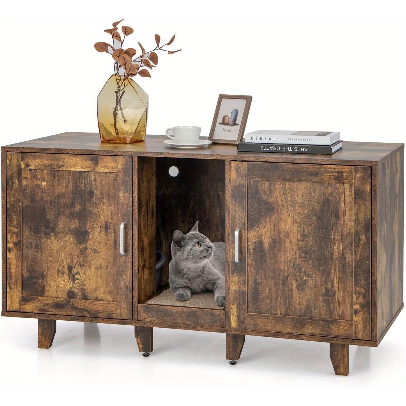 Kattenmeubel – Kattenkast – Kattenbakverstopper – Krabpaal Meubel – Kattenhuis – Bruin – Multifunctioneel Design – Ruime Verstopte Kattenbakruimte