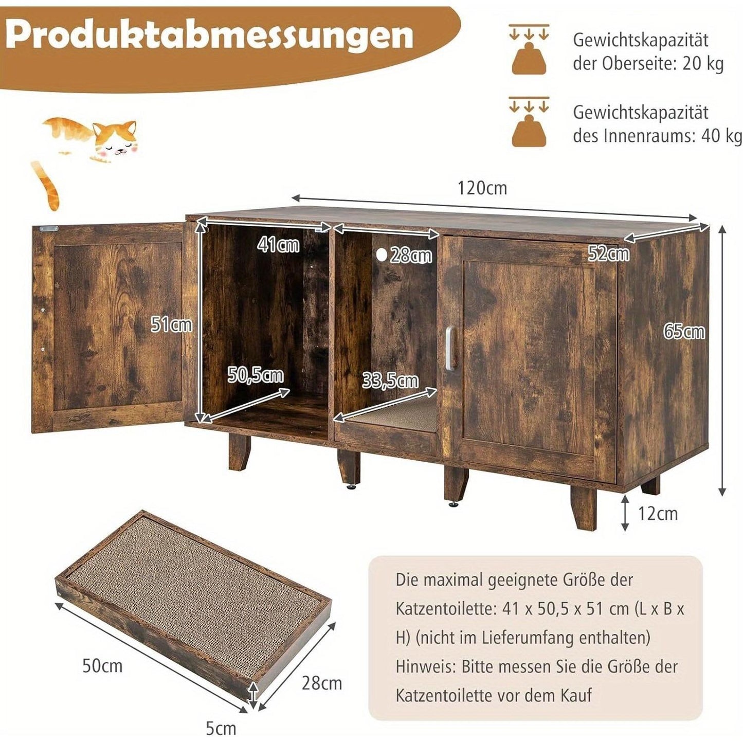 Kattenmeubel – Kattenkast – Kattenbakverstopper – Krabpaal Meubel – Kattenhuis – Bruin – Multifunctioneel Design – Ruime Verstopte Kattenbakruimte