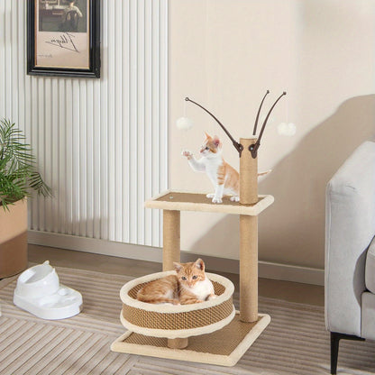 Krabpaal Kat – Krabboom – Kattenmeubel – Kattenklimpaal – Krabton – 3-laags Rattan – Compact Ontwerp – Inclusief 3 Speelballen