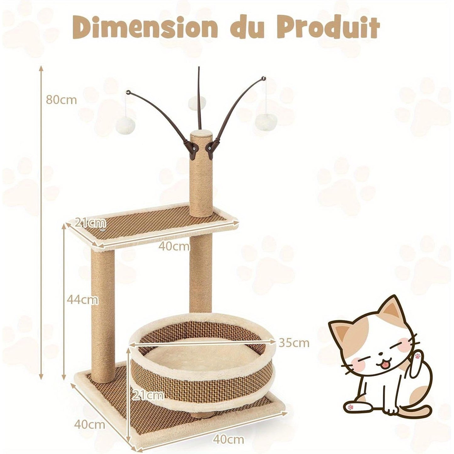 Krabpaal Kat – Krabboom – Kattenmeubel – Kattenklimpaal – Krabton – 3-laags Rattan – Compact Ontwerp – Inclusief 3 Speelballen