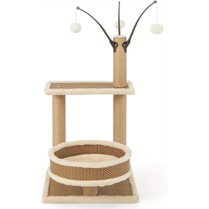 Krabpaal Kat – Krabboom – Kattenmeubel – Kattenklimpaal – Krabton – 3-laags Rattan – Compact Ontwerp – Inclusief 3 Speelballen