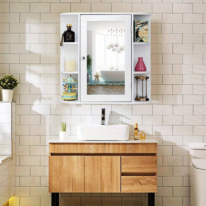 Badkamerkast – Badkamermeubel – Kolomkast – Wandkast – Muurkast – Wit – Met Spiegel – MDF – Verstelbare Planken – Open Vakken – 66x16,7x63 cm