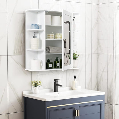 Badkamerkast – Badkamermeubel – Kolomkast – Wandkast – Muurkast – Wit – Met Spiegel – MDF – Verstelbare Planken – Open Vakken – 66x16,7x63 cm