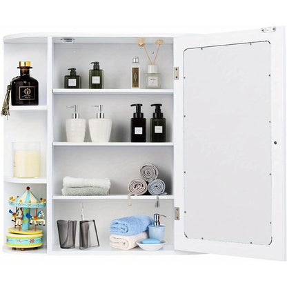 Badkamerkast – Badkamermeubel – Kolomkast – Wandkast – Muurkast – Wit – Met Spiegel – MDF – Verstelbare Planken – Open Vakken – 66x16,7x63 cm