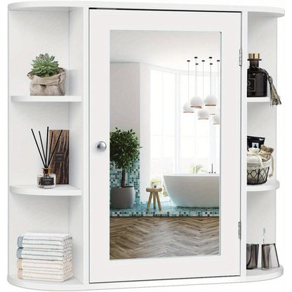 Badkamerkast – Badkamermeubel – Kolomkast – Wandkast – Muurkast – Wit – Met Spiegel – MDF – Verstelbare Planken – Open Vakken – 66x16,7x63 cm