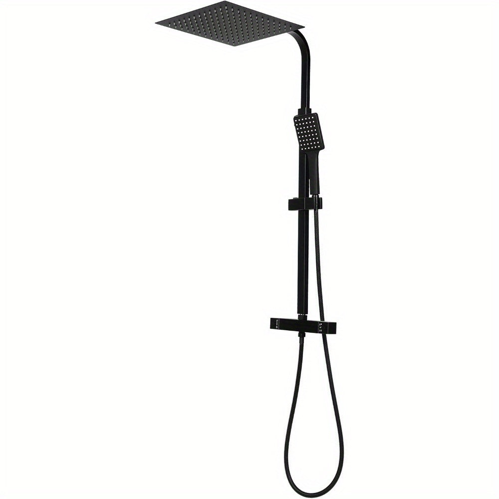 Douchecabine – Douchekop – Regendouche – Handdouche – Doucheset – Mat Zwart – Thermostaatkraan – 30x30 cm Vierkante Regendouche