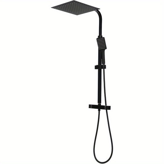 Douchecabine – Douchekop – Regendouche – Handdouche – Doucheset – Mat Zwart – Thermostaatkraan – 30x30 cm Vierkante Regendouche