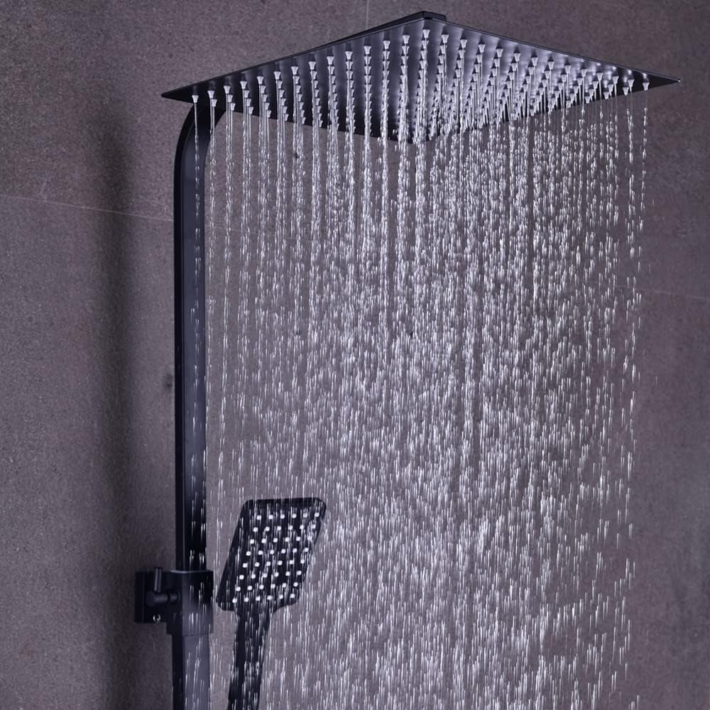 Douchecabine – Douchekop – Regendouche – Handdouche – Doucheset – Mat Zwart – Thermostaatkraan – 30x30 cm Vierkante Regendouche