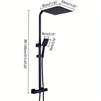 Douchecabine – Douchekop – Regendouche – Handdouche – Doucheset – Mat Zwart – Thermostaatkraan – 30x30 cm Vierkante Regendouche
